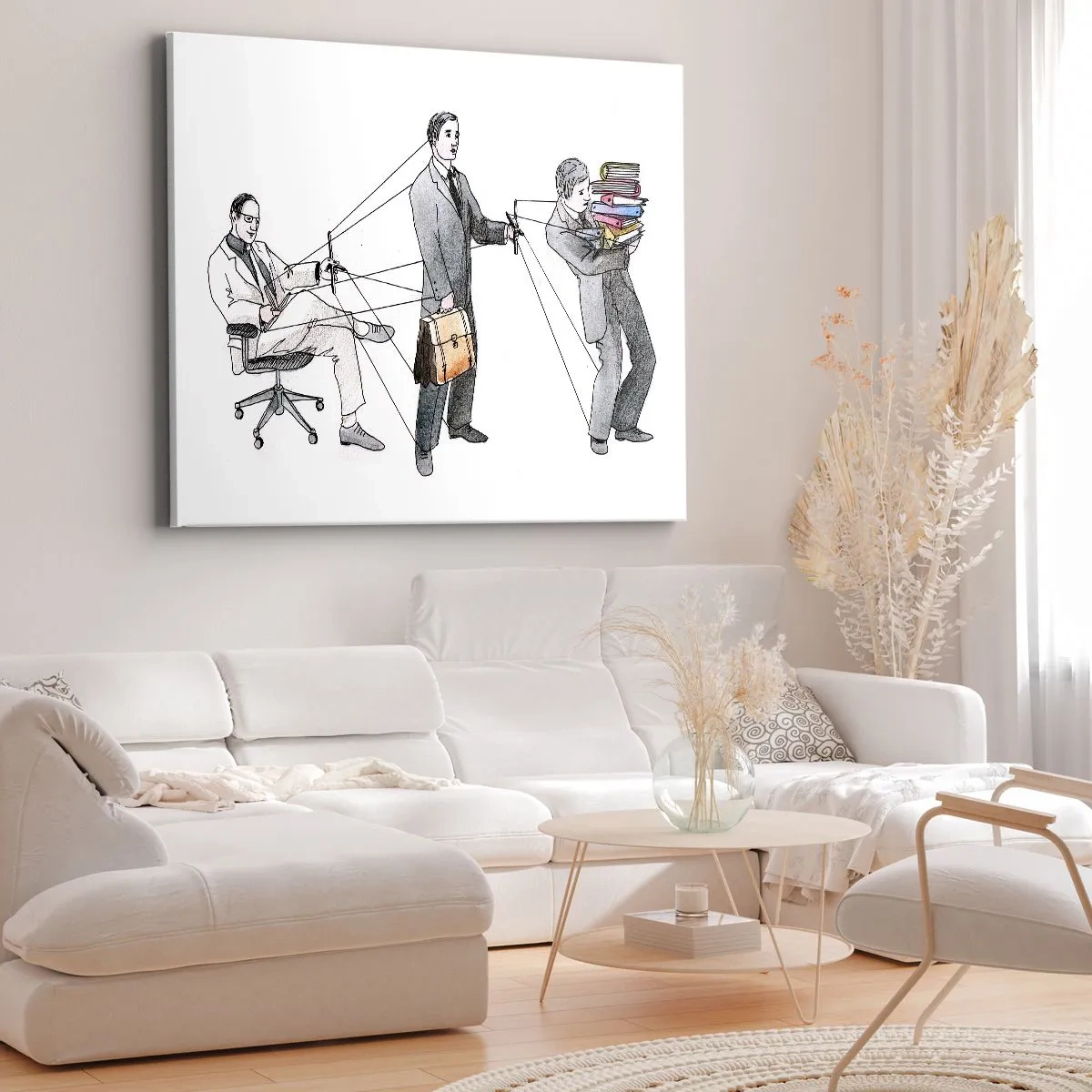 Tablou pe pânză Canvas - O ilustrație care prezintă oameni controlați ca niște marionete. - 70x50cm - Fiecare are stăpânul său - Decorațiune modernă pentru perete pentru living și dormitor ARTTOR