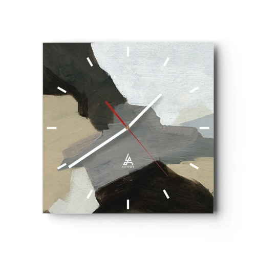 Ceas de perete - Ceas pe sticlă - Abstracție: despărțirile griului - 30x30 cm
