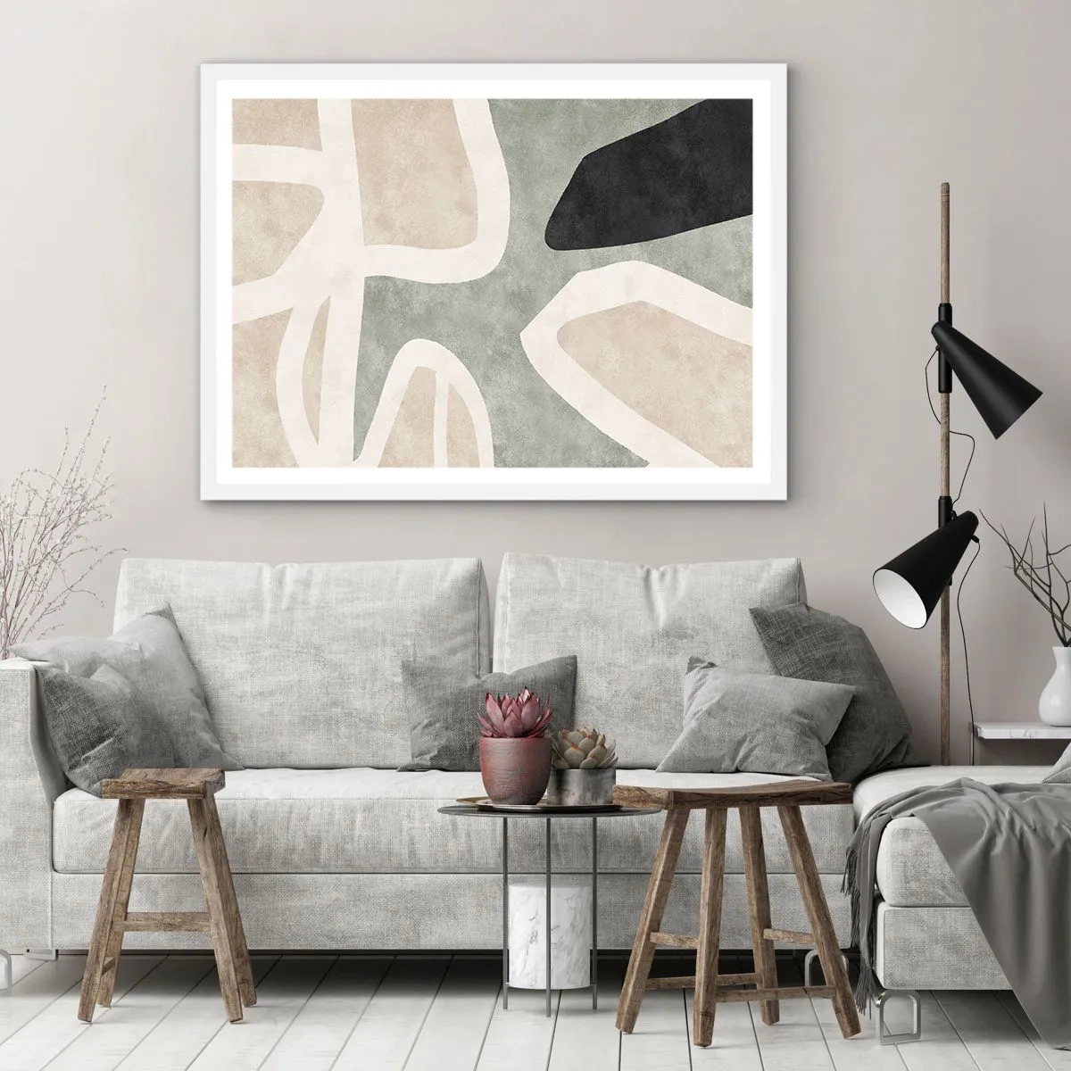 Poster în ramă albă - Compoziție cu motiv negru - 100x70 cm