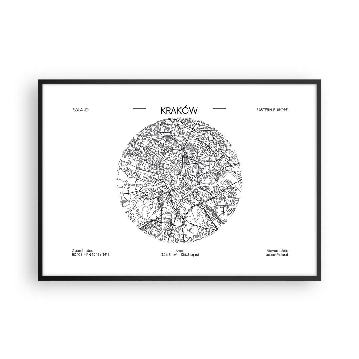 Poster în ramă neagră - Anatomia Cracoviei - 100x70 cm