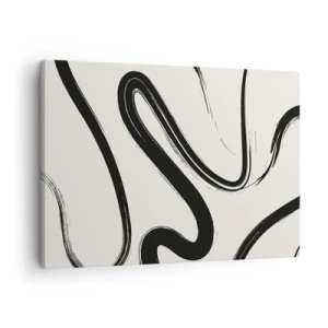Tablou pe pânză Canvas - Linii curbate alb-negru pe un fundal deschis - 70x50cm - Capriciu în alb și negru - Decorațiune modernă pentru perete pentru living și dormitor ARTTOR