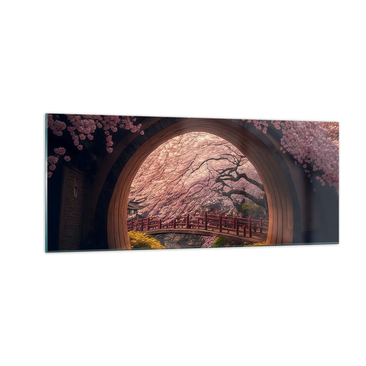 Tablou pe sticlă - Primăvara japoneză - 100x40 cm