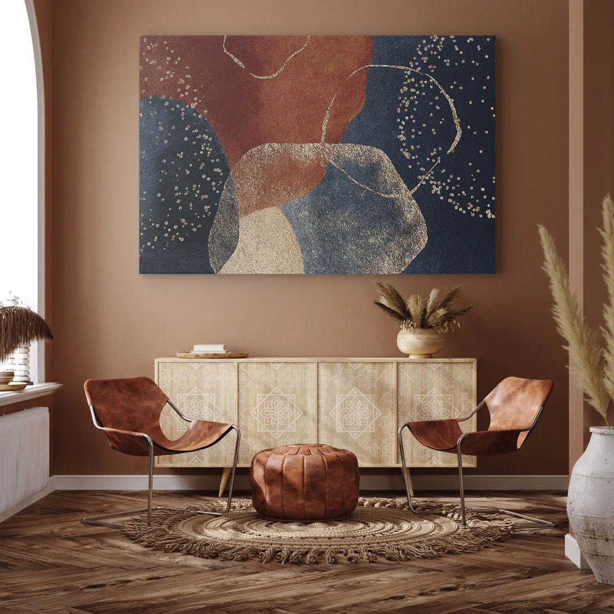 Tablou pe pânză Canvas - Forme abstracte în nuanțe de roșu și albastru - 70x50cm - Ușurința de a fi - Decorațiune modernă pentru perete pentru living și dormitor ARTTOR