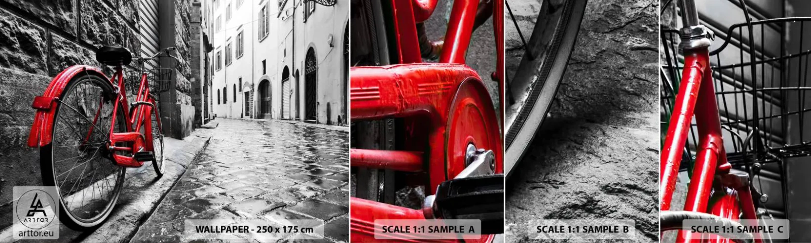 Mostră tapet autocolant Deluxe Sticker - Adevărata frumusețe nu îmbătrânește - Oraș, Arhitectură, Bicicleta - 100x30 cm