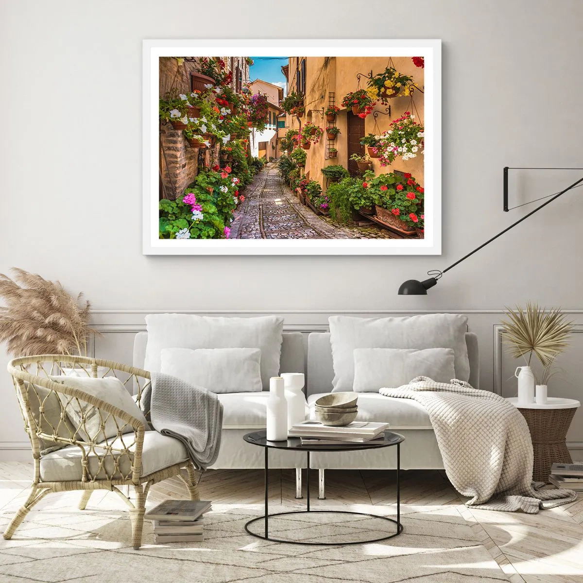 Poster în ramă albă - Străduță italiană - 100x70 cm
