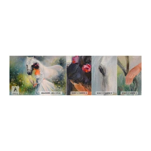 Mostră tapet Premium Canvas - Ca dintr-un vis frumos - Femeie, Cal, luncă - 100x30 cm