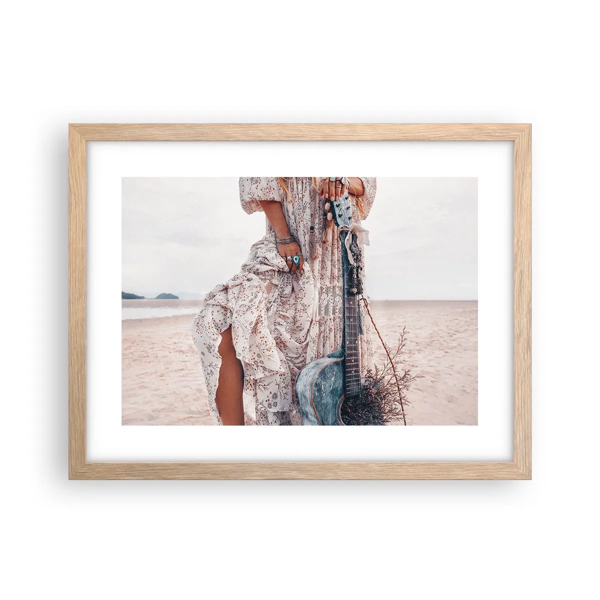 Poster în ramă de stejar deschis - Hippie pe drum - 40x30 cm