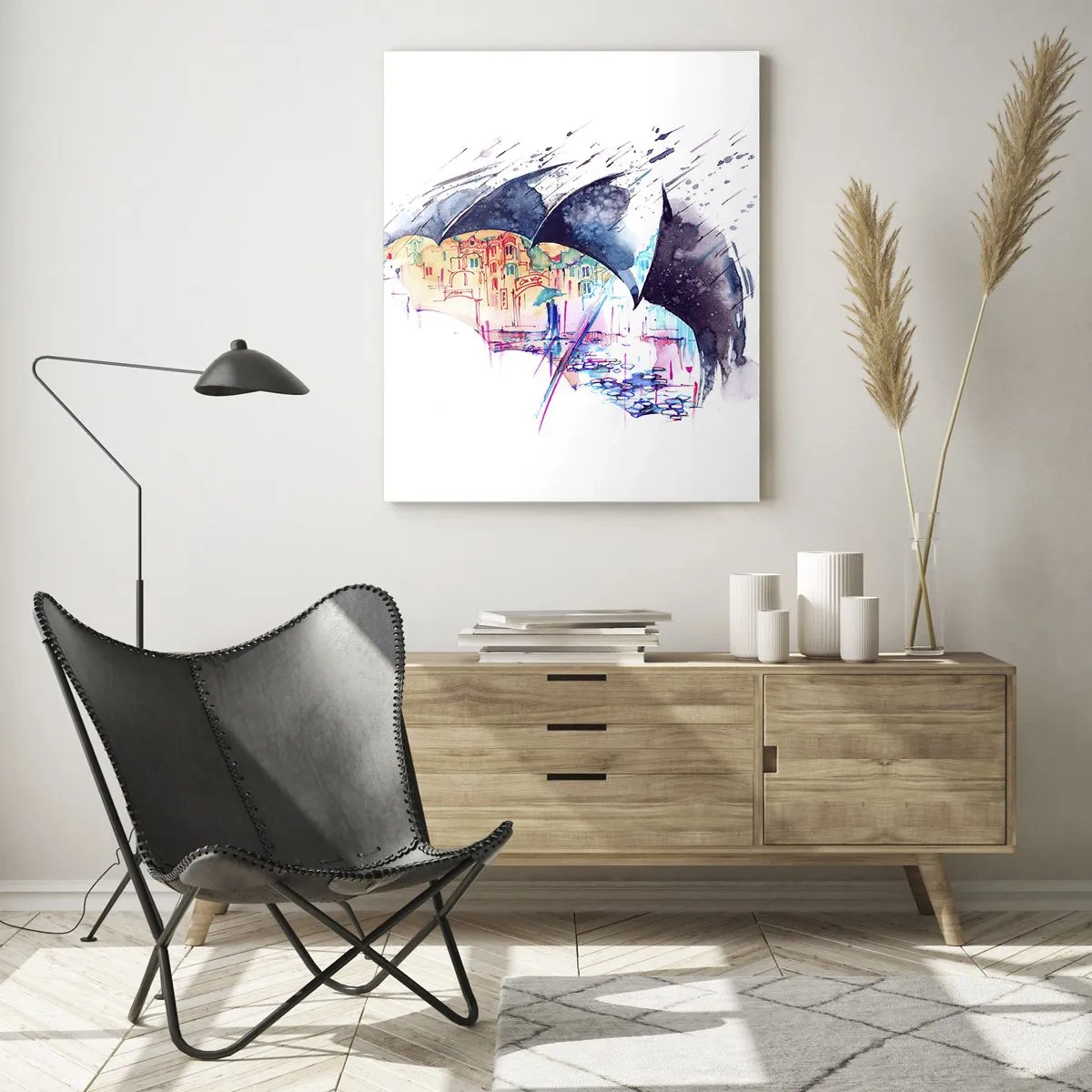 Tablou pe sticlă - Plimbare în ploaie - 50x70 cm