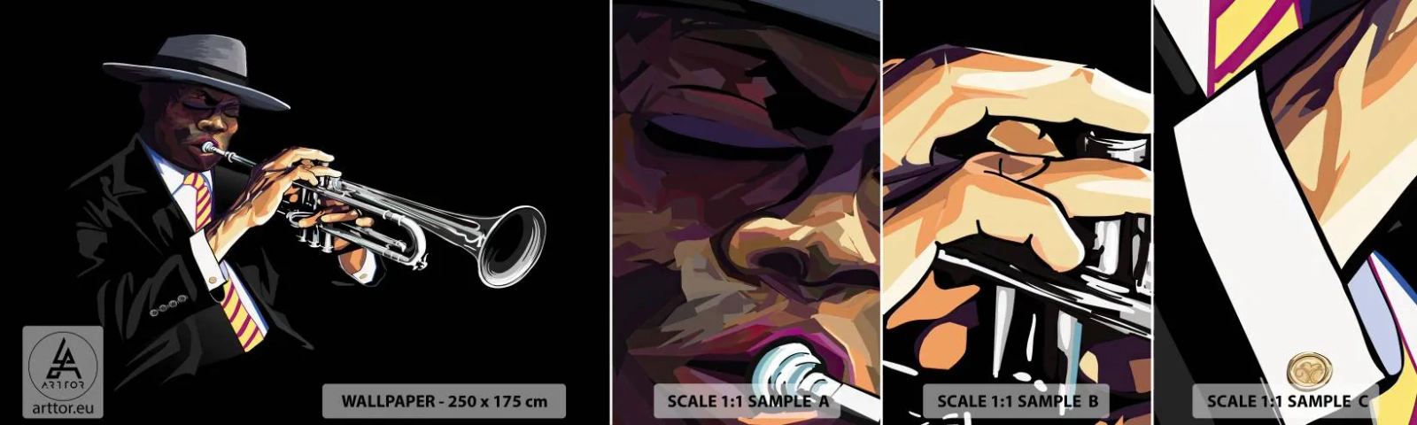 Mostră tapet autocolant Deluxe Sticker - Farmecul unei școli vechi - Muzică, Jazz, Trompeta - 100x30 cm