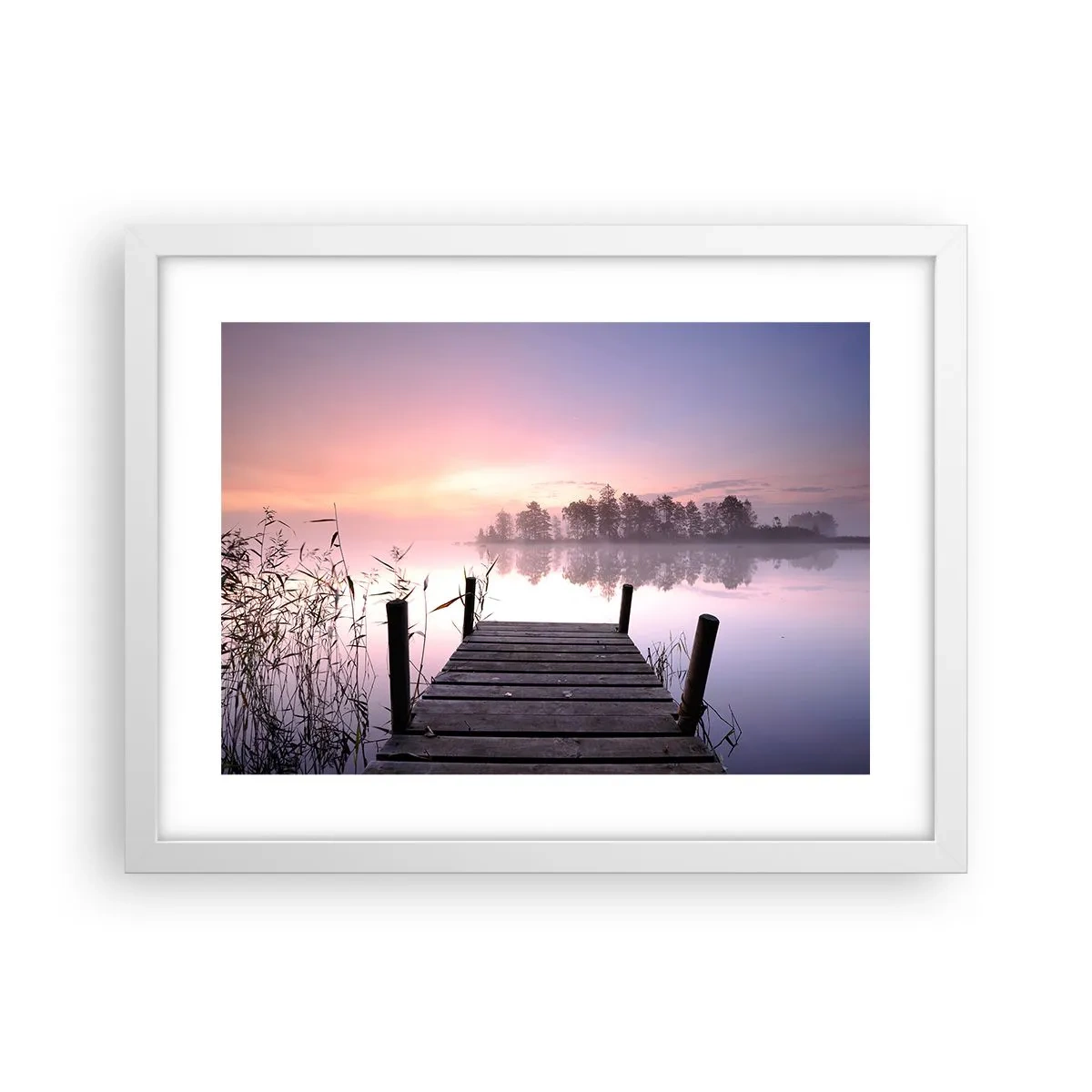 Poster în ramă albă - Din ceața de liliac... - 40x30 cm