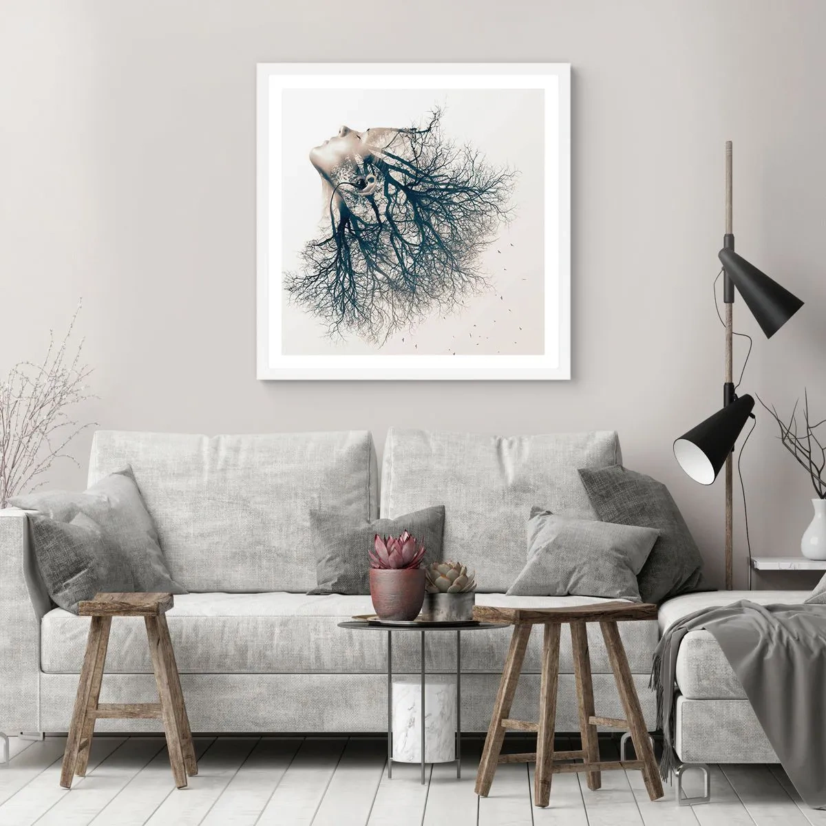 Poster în ramă albă - Ascultând șoapta copacului - 60x60 cm