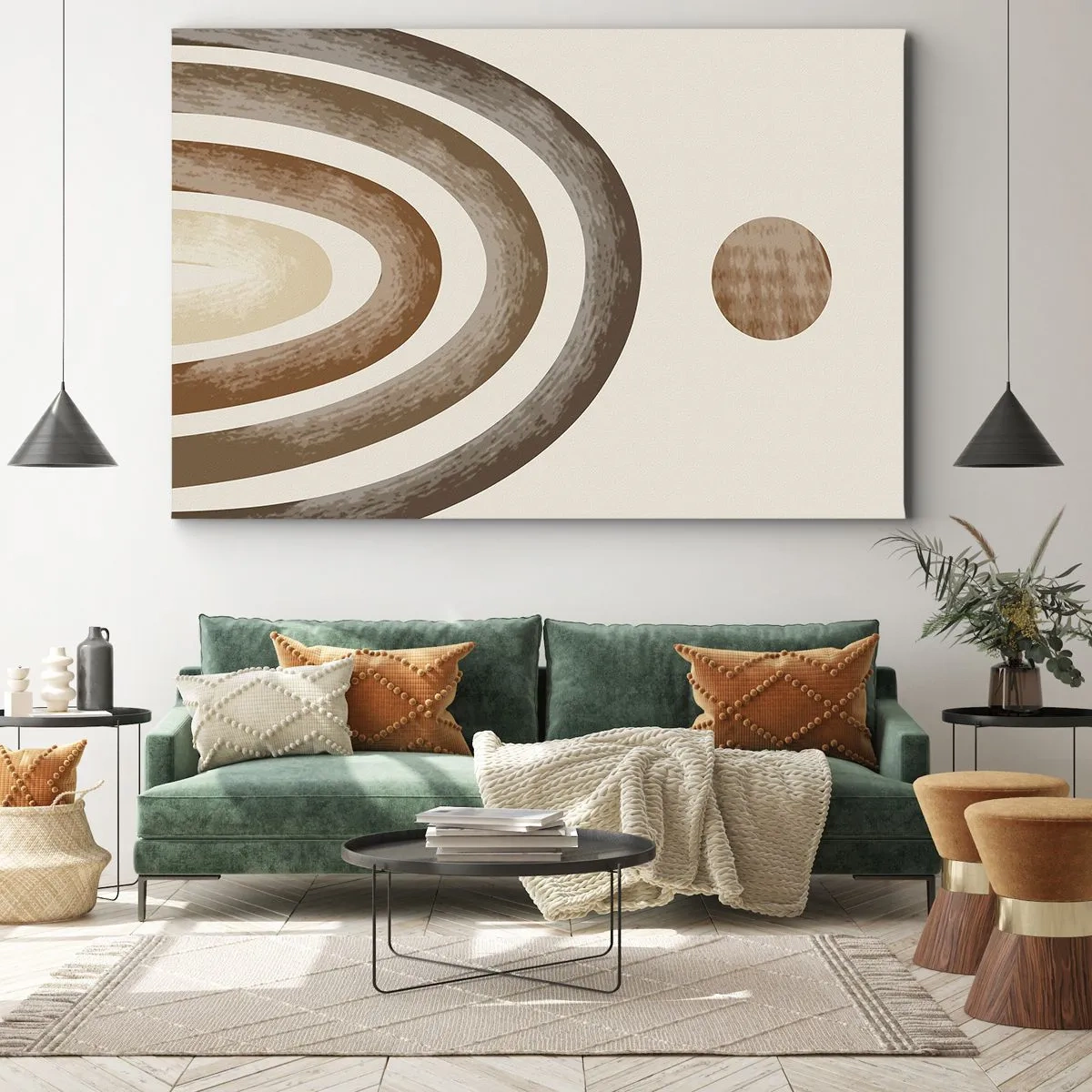 Tablou pe pânză Canvas - Motiv planetar geometric în nuanțe de maro - 70x50cm - Într-o galaxie îndepărtată - Decorațiune modernă pentru perete pentru living și dormitor ARTTOR