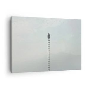 Tablou pe pânză Canvas - Un bărbat pe o scară care se ridică spre cer - 70x50cm - Fii deasupra - Decorațiune modernă pentru perete pentru living și dormitor ARTTOR