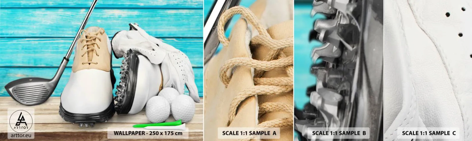 Mostră tapet autocolant Deluxe Sticker - Totul este gata - Golf, Sport, Pantofi pentru jucători de golf - 100x30 cm