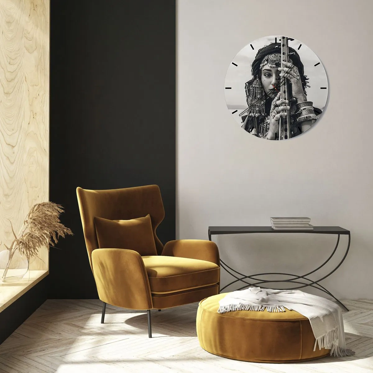 Ceas de perete - Ceas pe sticlă - Două păsări cuibărite împreună pe o creangă pe un fundal roz - 30x30cm - Muzica orientală în sine - Decorațiune modernă pentru perete pentru living, bucătărie și dormitor ARTTOR