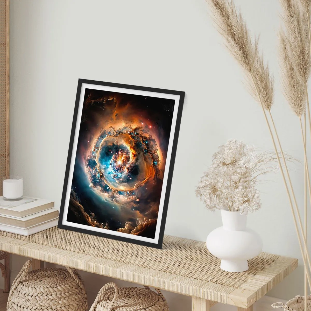Poster în ramă neagră - explozie cosmică de lumină și energie în spațiul galactic. - 50x70cm - Început - Decorațiune modernă pentru perete pentru living și dormitor ARTTOR