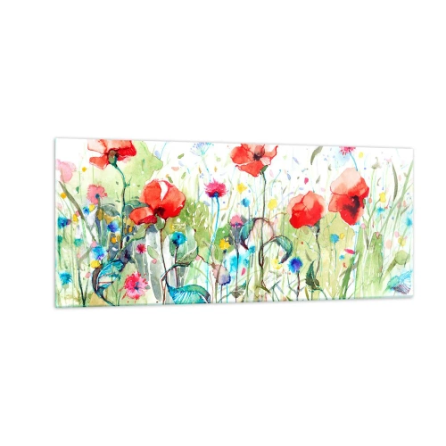 Tablou pe sticlă - O pajiște înflorită în luna mai - 100x40 cm