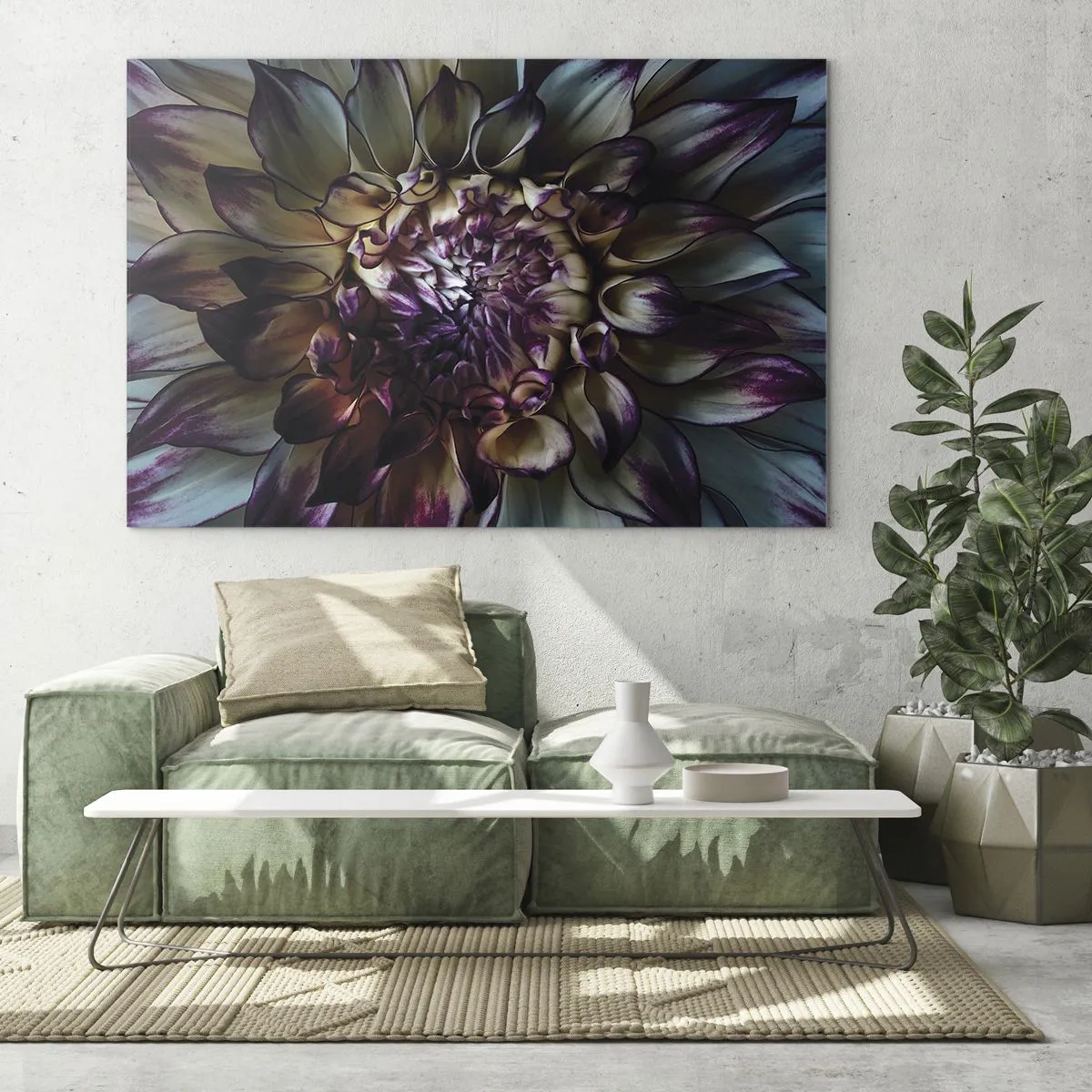 Tablou pe sticlă - Prim-plan al unei flori într-o paletă de culori închise - 70x50cm - Înflorirea tinereții - Decorațiune modernă pentru perete pentru living și dormitor ARTTOR