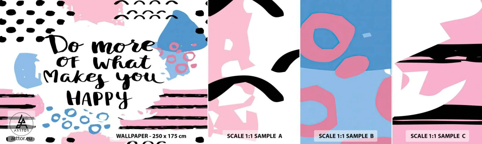 Mostră tapet autocolant Deluxe Sticker - Cum să fii fericit - Afirmare, Maxim, Cuvinte - 100x30 cm