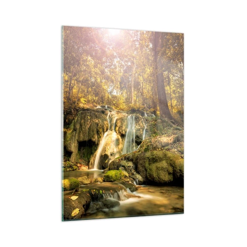Tablou pe sticlă - Cascada de pădure în verde - 50x70 cm