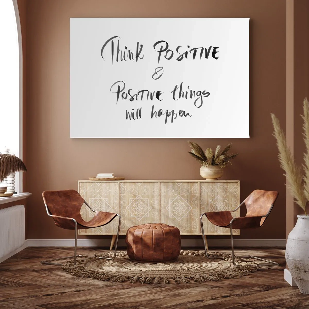 Tablou pe pânză Canvas - Litere inspiraționale în negru pe fundal alb - 70x50cm - Cum să trăim bine? - Decorațiune modernă pentru perete pentru living și dormitor ARTTOR