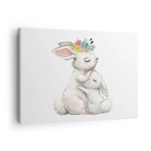 Tablou pe pânză Canvas - Iepuri drăguți în culori pastelate - 70x50cm - Ca la mama - Decorațiune modernă pentru perete pentru living și dormitor ARTTOR