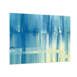 Tablou pe sticlă - Pensule abstracte în turcoaz și galben - 70x50cm - Compoziție în turcoaz - Decorațiune modernă pentru perete pentru living și dormitor ARTTOR