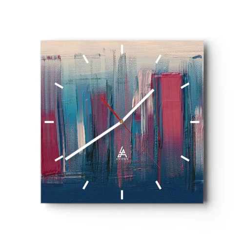 Ceas de perete - Ceas pe sticlă - Compoziție verticală în albastru și roșu - 30x30 cm