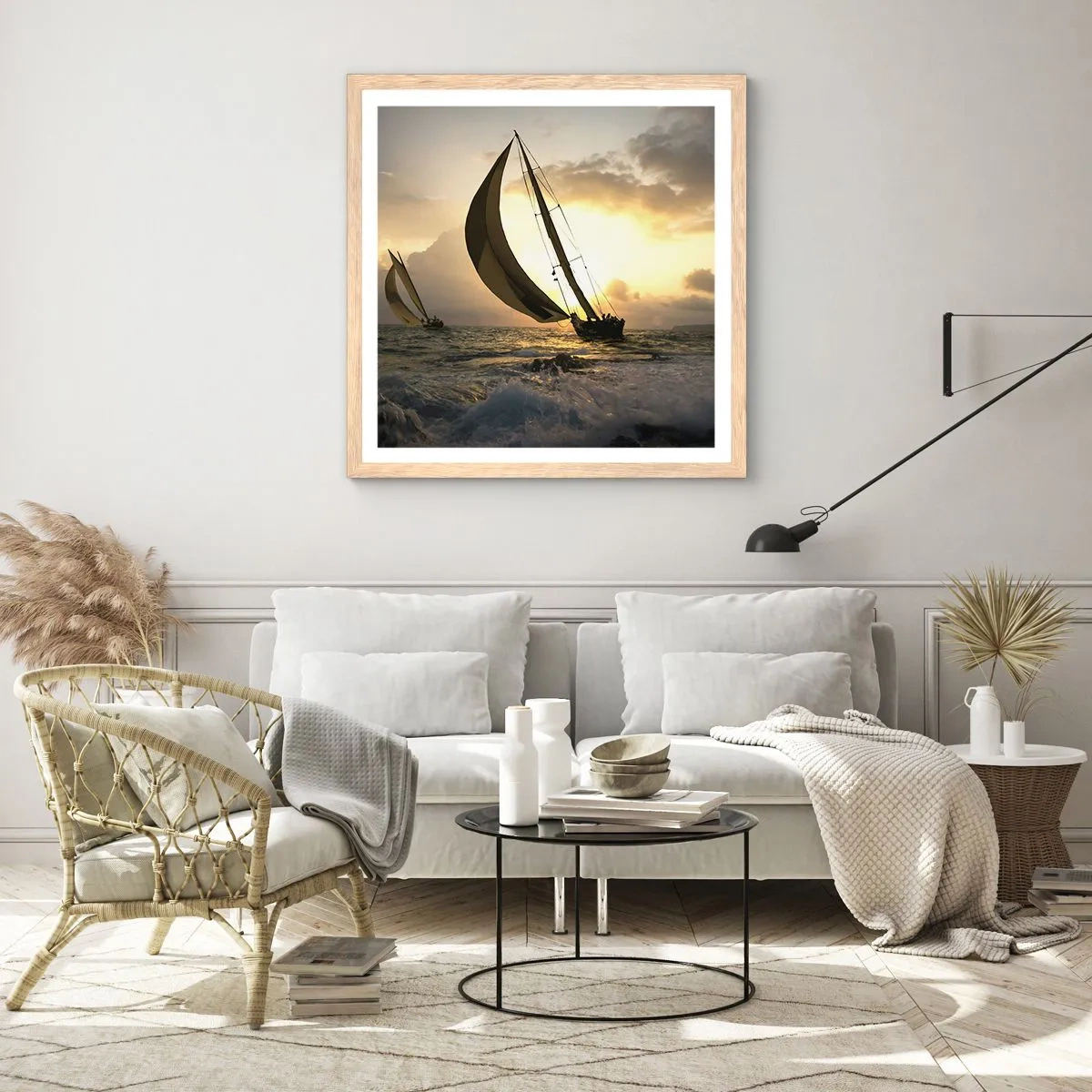 Poster în ramă de stejar deschis - Vânt în jos și în sus - 40x40 cm