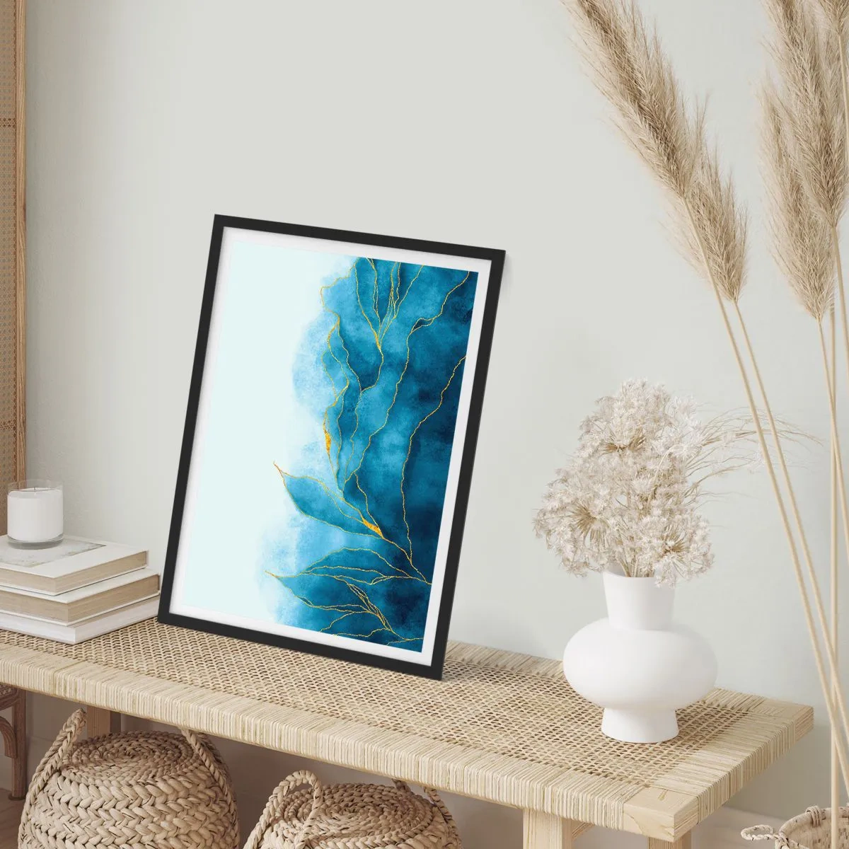 Poster în ramă neagră - Albastru în aur - 50x70 cm