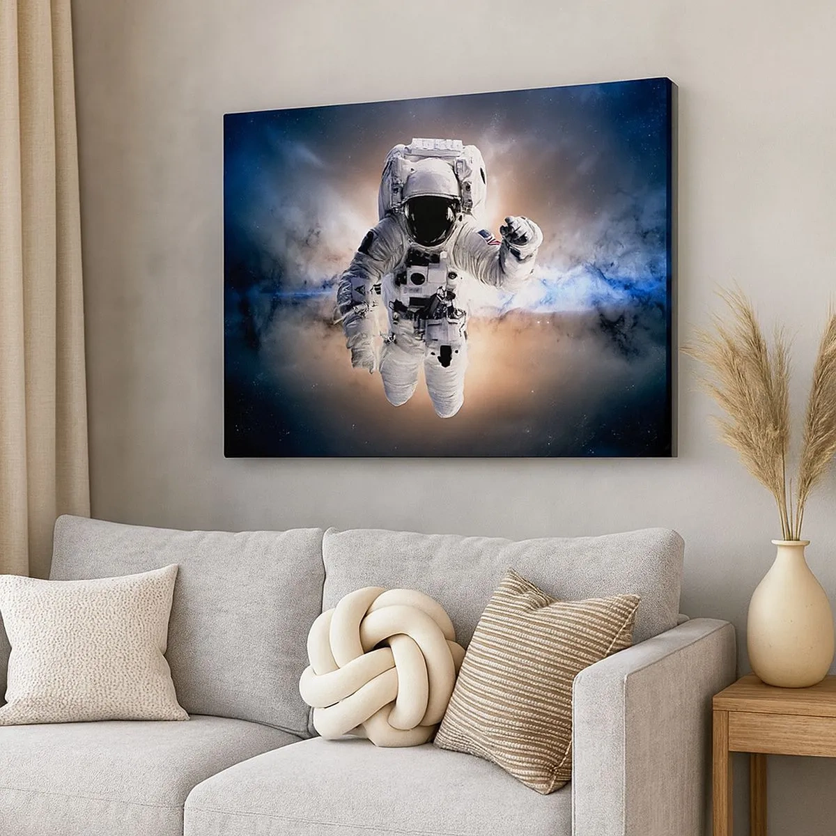 Tablou pe pânză Canvas - Astronautul în spațiu - 70x50cm - Salutări din spațiul cosmic - Decorațiune modernă pentru perete pentru living și dormitor ARTTOR