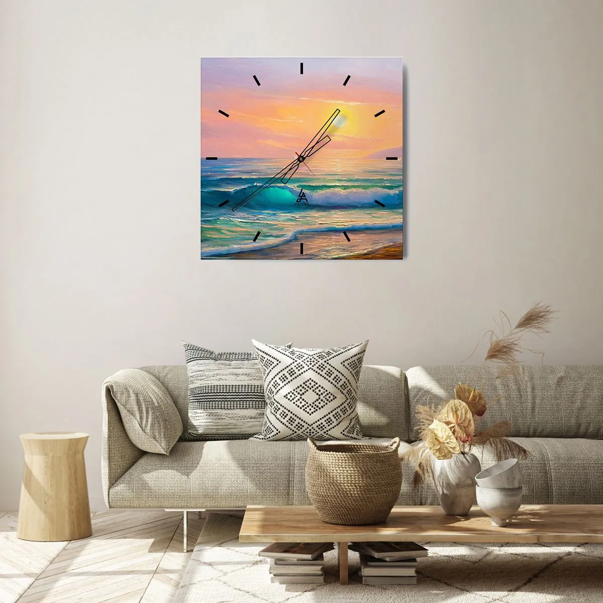 Ceas de perete - Ceas pe sticlă - Cântecul turcoaz al valurilor - 40x40 cm