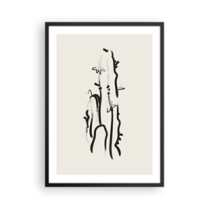 Poster în ramă neagră - Desen minimalist de cactus - 50x70cm - Floare de plante medicinale - Decorațiune modernă pentru perete pentru living și dormitor ARTTOR