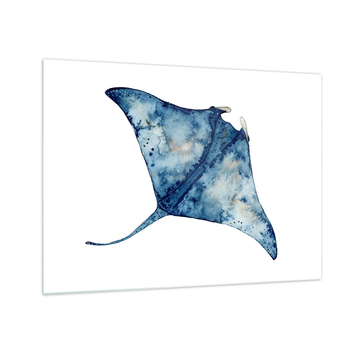 Tablou pe sticlă - Rază albastru-marin în stil acuarelă pe fundal alb - 70x50cm - Viața în albastru - Decorațiune modernă pentru perete pentru living și dormitor ARTTOR