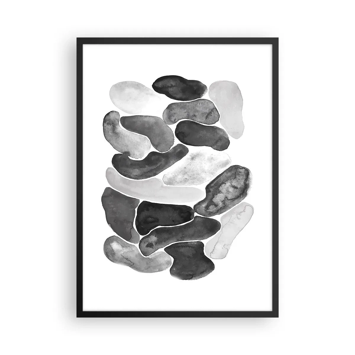 Poster în ramă neagră - Forme abstracte în nuanțe de negru, gri și alb - 50x70cm - Abstracție pietroasă - Decorațiune modernă pentru perete pentru living și dormitor ARTTOR