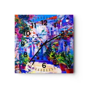 Ceas de perete - Ceas pe sticlă - Impresie - străduță italiană - 30x30 cm