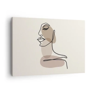 Tablou pe pânză Canvas - Față de femeie minimalistă cu pete abstracte - 70x50cm - Ascultându-se pe sine - Decorațiune modernă pentru perete pentru living și dormitor ARTTOR