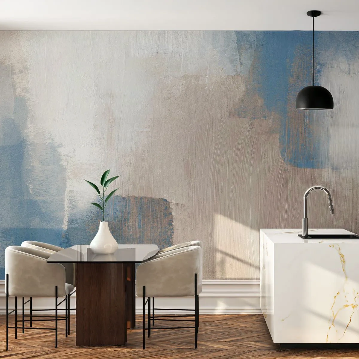 Tapet Premium Canvas - Abstracție roz în spatele unui voal de albastru - Bucată, Contemporan, Vopsele - 150x105 cm