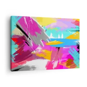 Tablou pe pânză Canvas - Abstracție dinamică în culori intense - 70x50cm - Mâzgălituri cu pensula - Decorațiune modernă pentru perete pentru living și dormitor ARTTOR