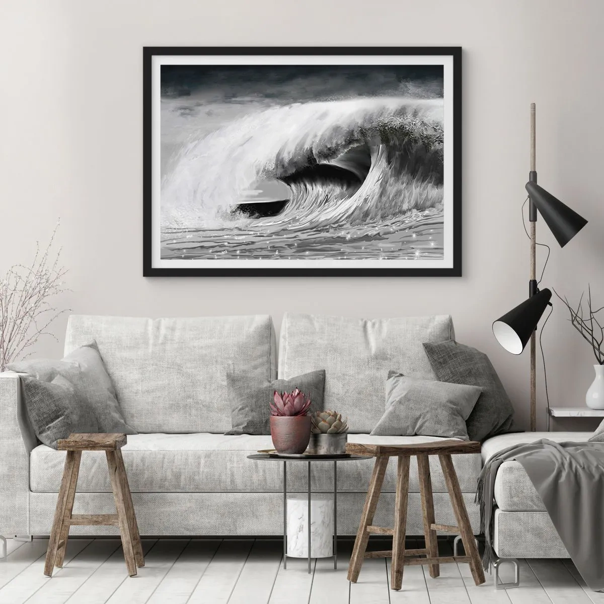 Poster în ramă neagră - Mânia oceanului - 70x50 cm