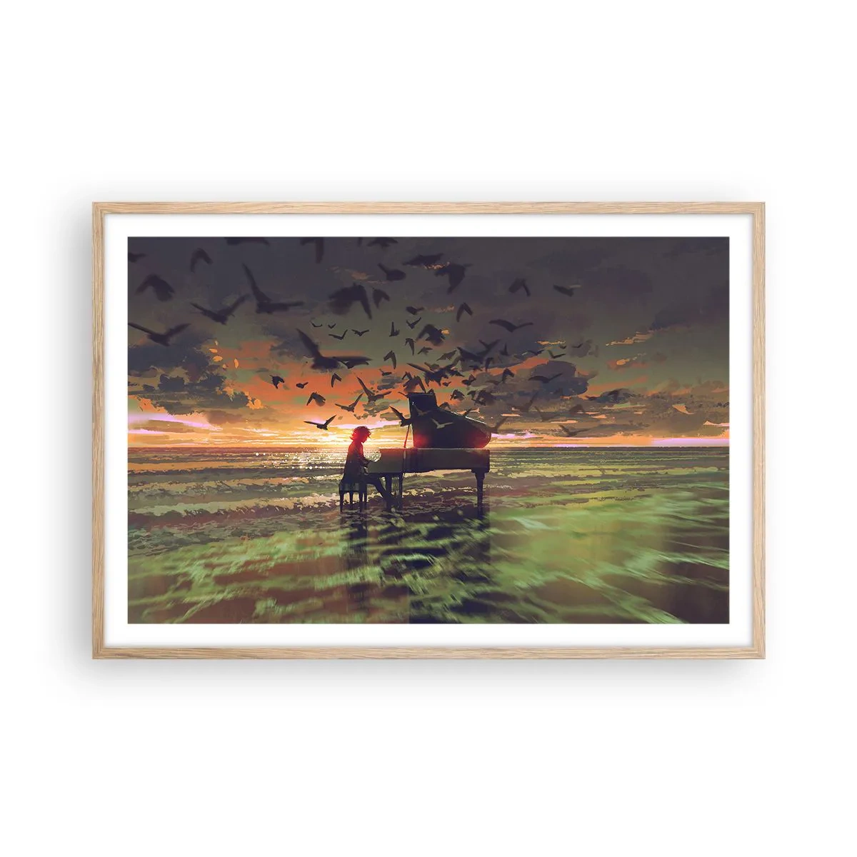 Poster în ramă de stejar deschis - Concert pentru pian și valuri - 91x61 cm