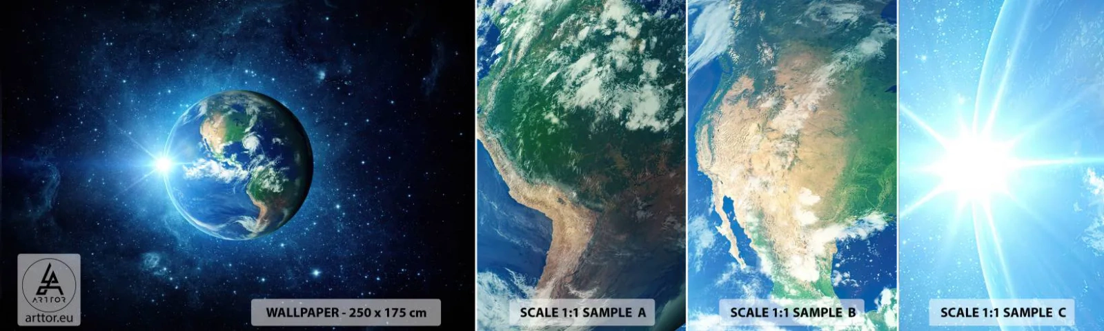 Mostră tapet autocolant Deluxe Sticker - Suntem în ceruri - Cosmos, Planeta Pământ, Glob - 100x30 cm