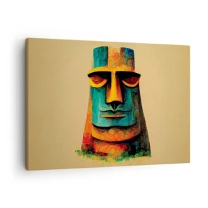 Tablou pe pânză Canvas - Statuie colorată din Insula Paștelui - 70x50cm - Statuie, dar simpatică - Decorațiune modernă pentru perete pentru living și dormitor ARTTOR