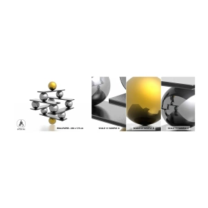 Mostră tapet autocolant Deluxe Sticker - Balanța aur-argint - Abstracția, Bile metalice, 3D - 100x30 cm