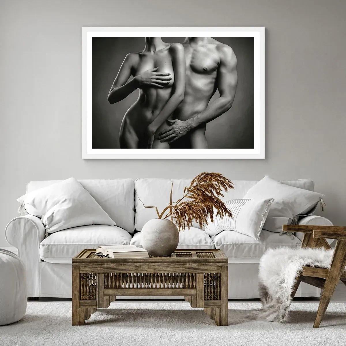 Poster în ramă albă - Adam și Eva - 91x61 cm