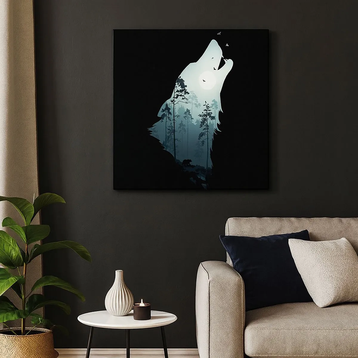 Tablou pe pânză - O voce în pădure de noapte - 30x30 cm