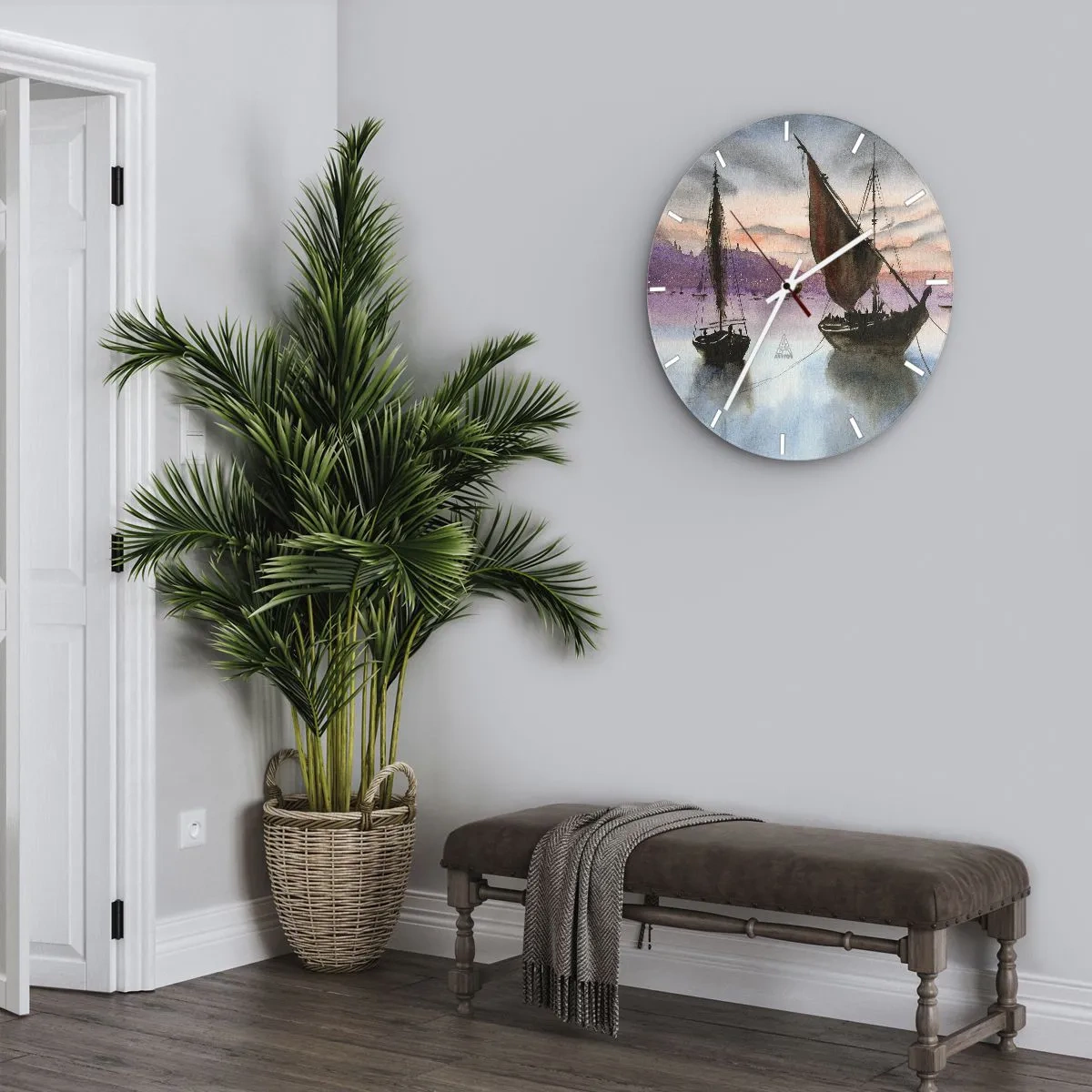 Ceas de perete - Ceas pe sticlă - O seară în port - 40x40 cm