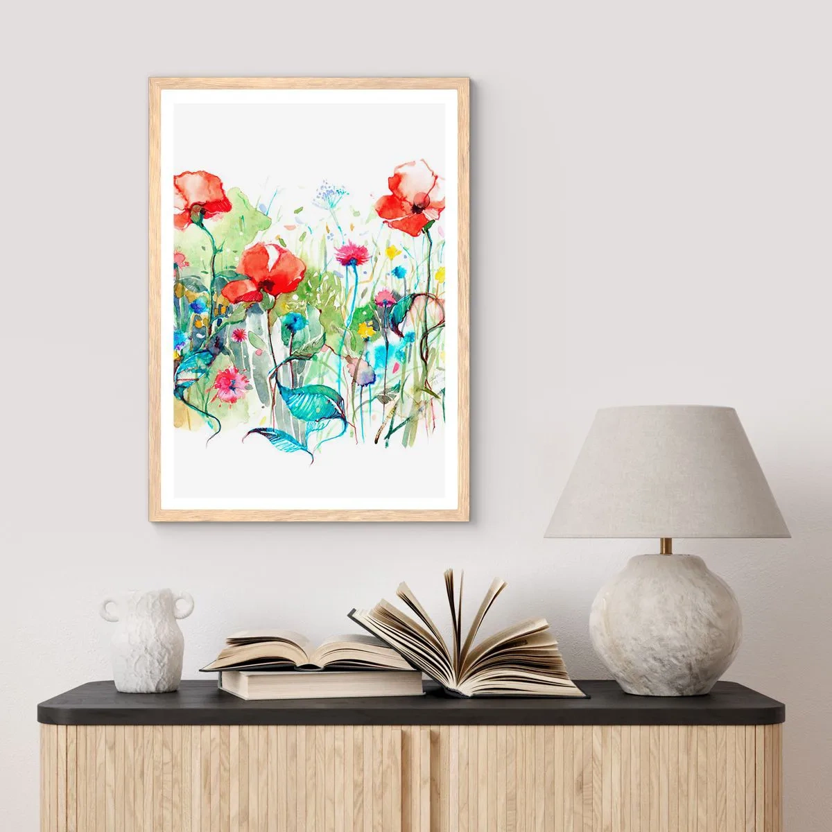 Poster în ramă de stejar deschis - O pajiște înflorită în luna mai - 70x100 cm