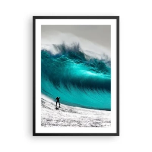Poster în ramă neagră - Un surfer în fața unui val turcoaz imens. - 50x70cm - Provocare acceptată - Decorațiune modernă pentru perete pentru living și dormitor ARTTOR