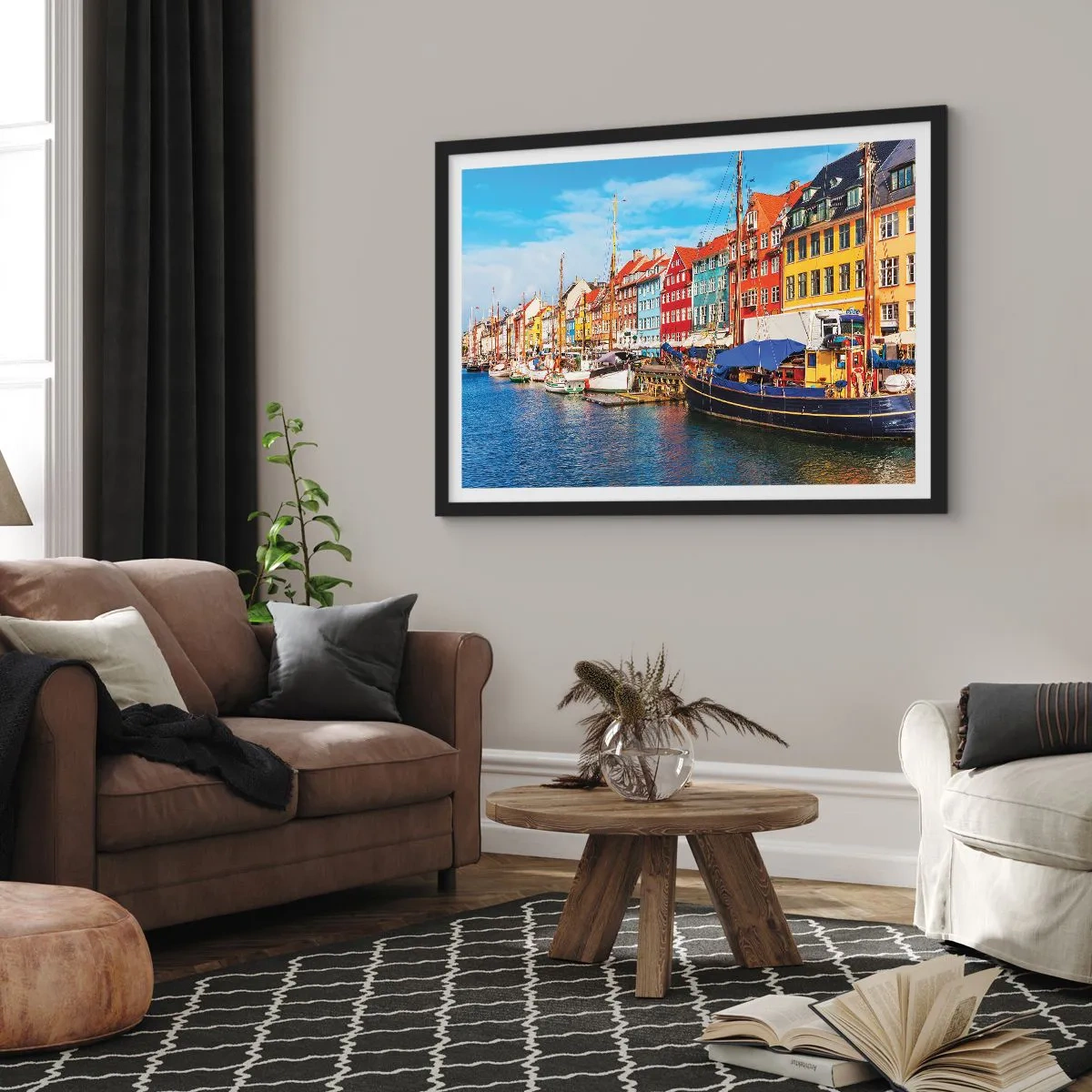 Poster în ramă neagră - Portul vesel - 70x50 cm